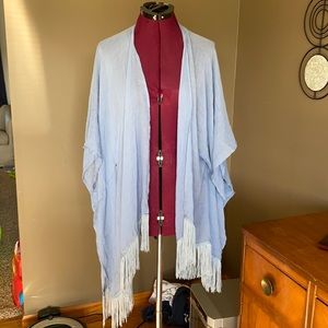 Signature Fringed Kimono Style Swimsuit Coverup in Blue